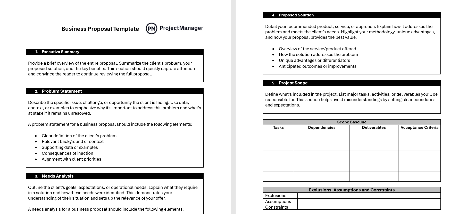 ProjectManager's free business proposal template for Word