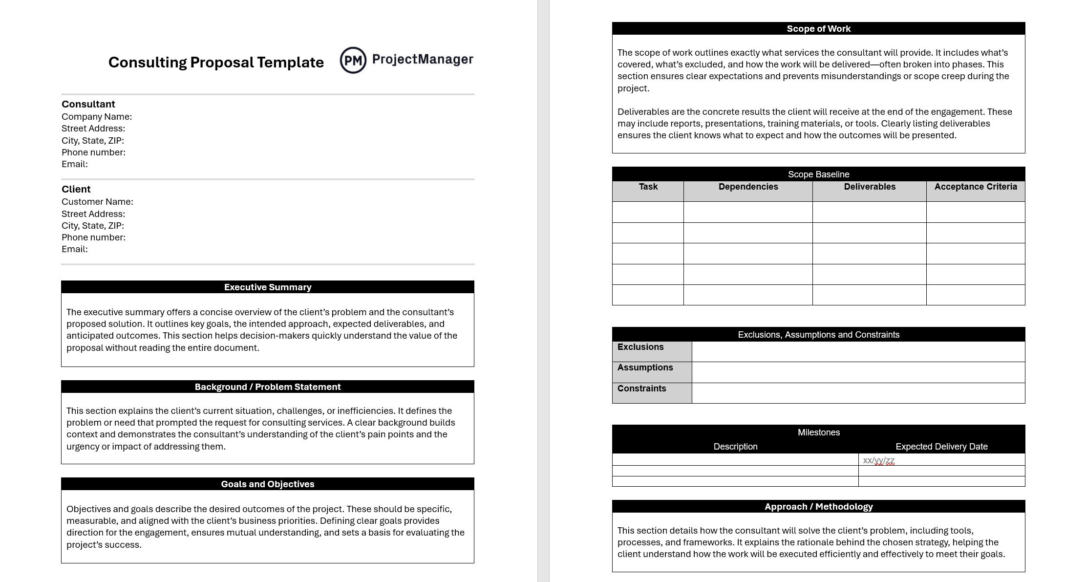 ProjectManager's free consulting proposal template for Word