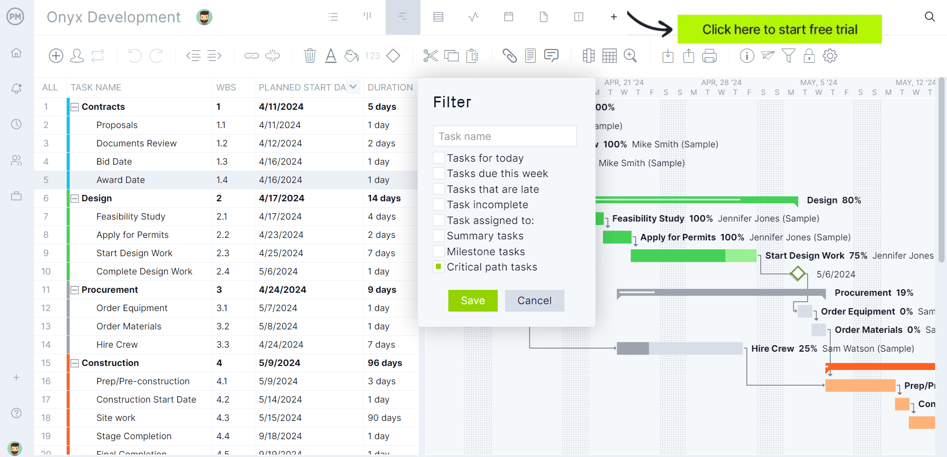 Task card with collaboration and file storage in ProjectManager