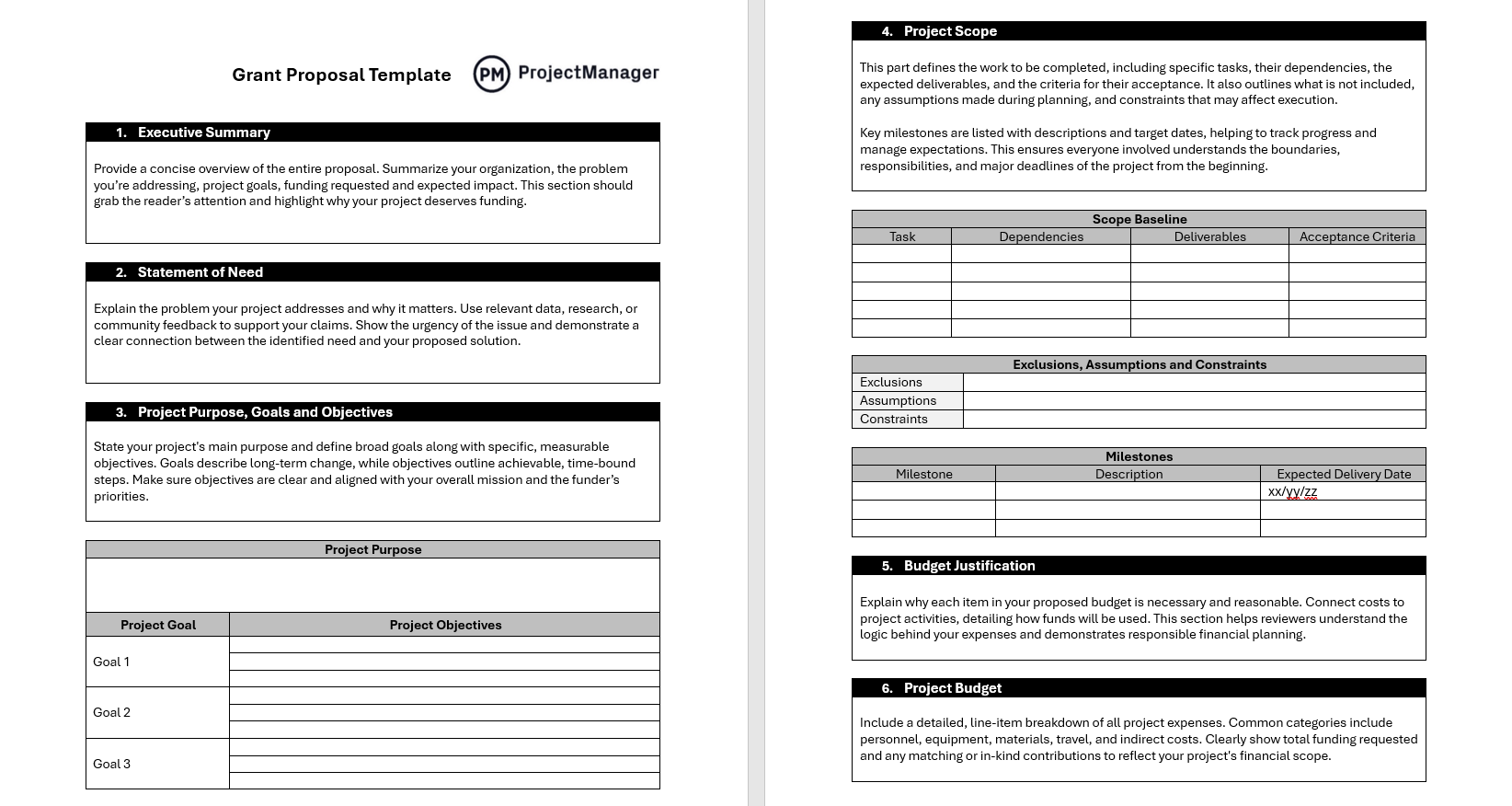 ProjectManager's free grant proposal template for Word