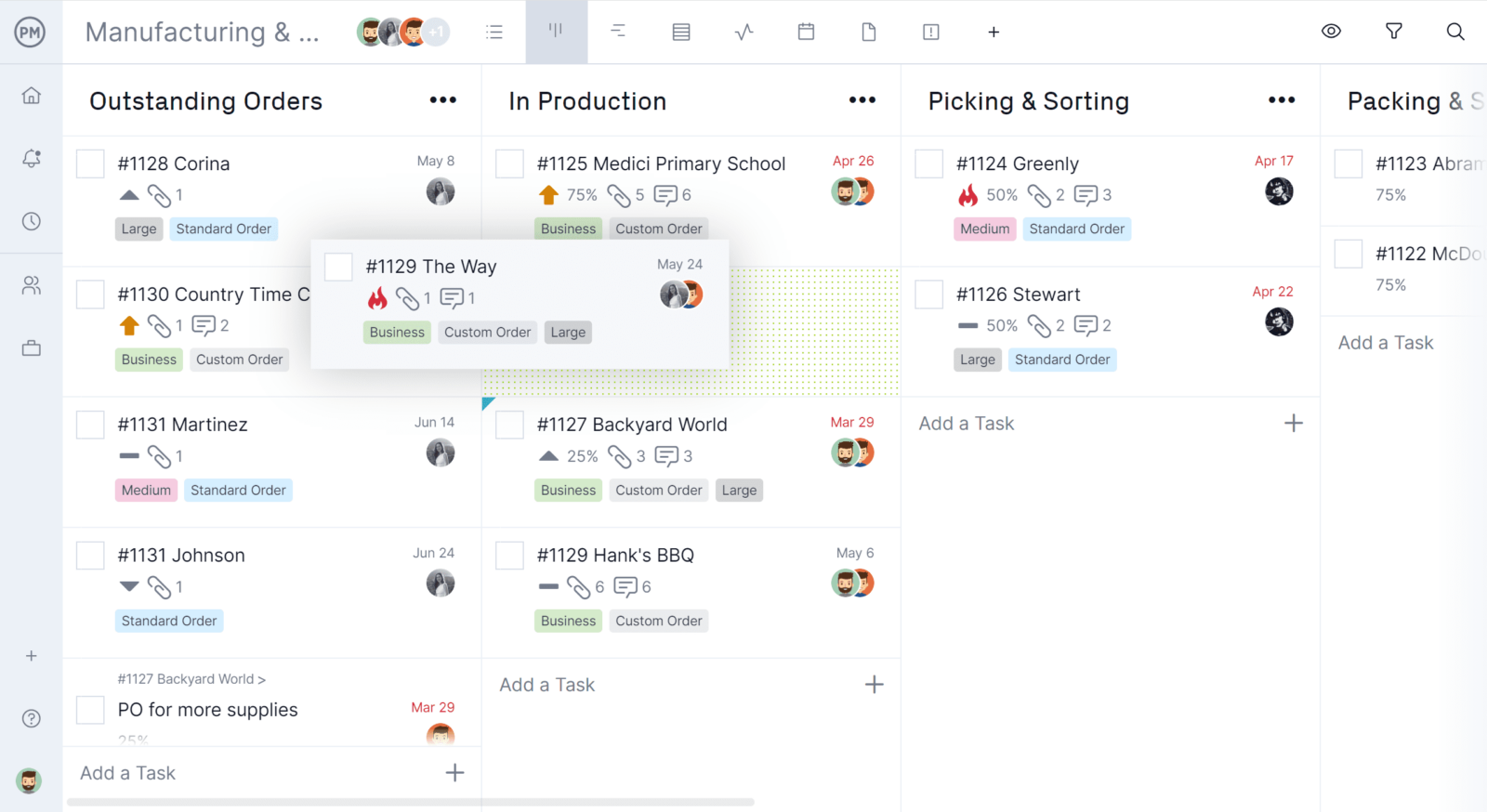 ProjectManager's kanban board view, ideal feature for managing project tasks