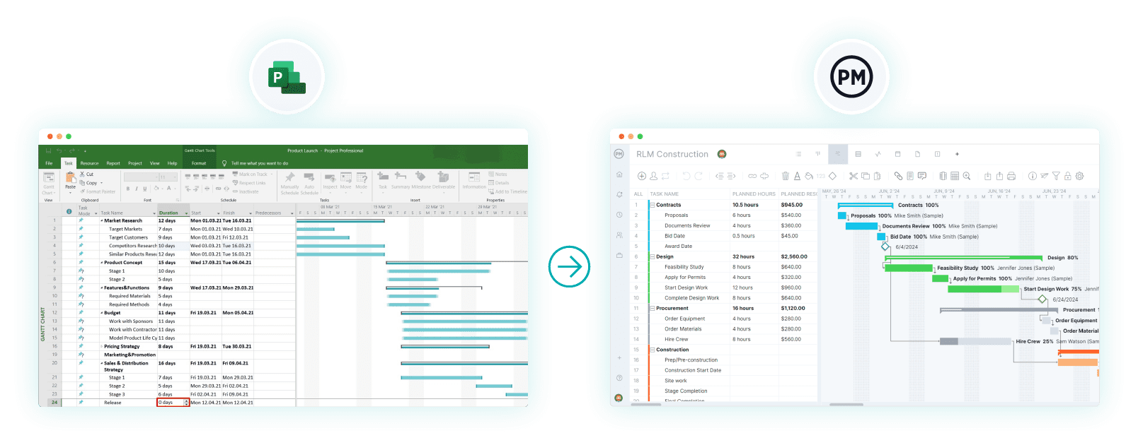 Import MS Project files into ProjectManager