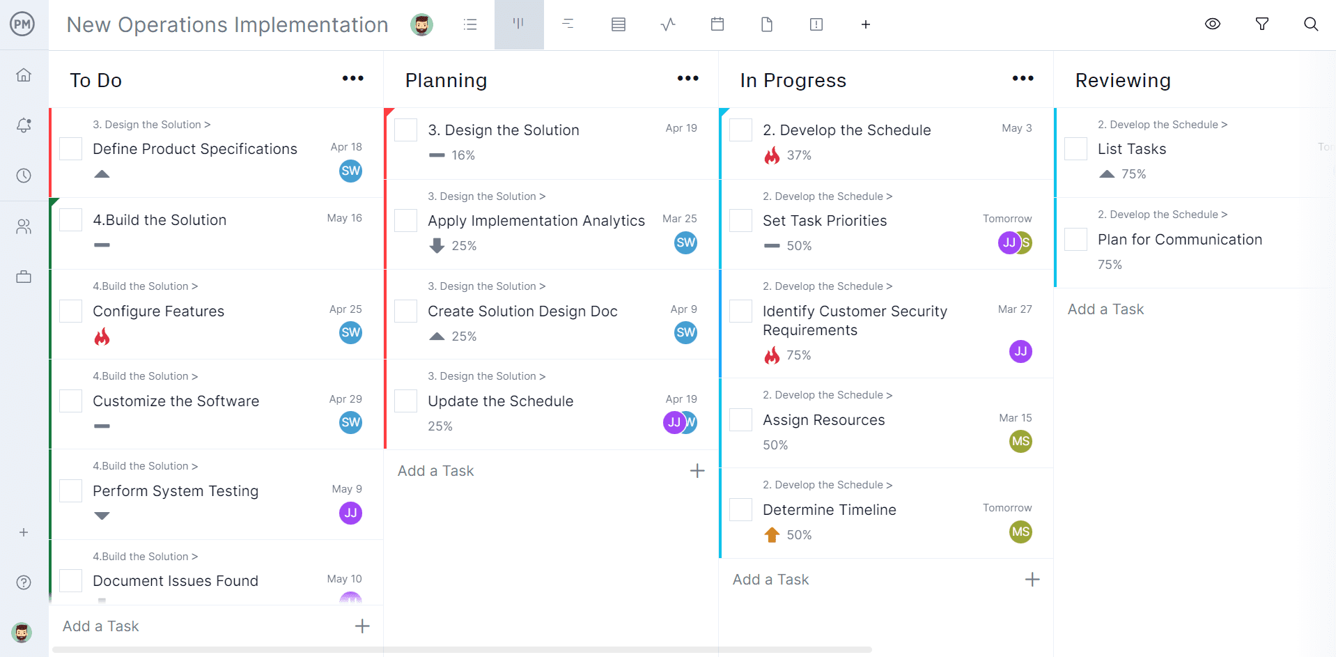 Kanban board in ProjectManager