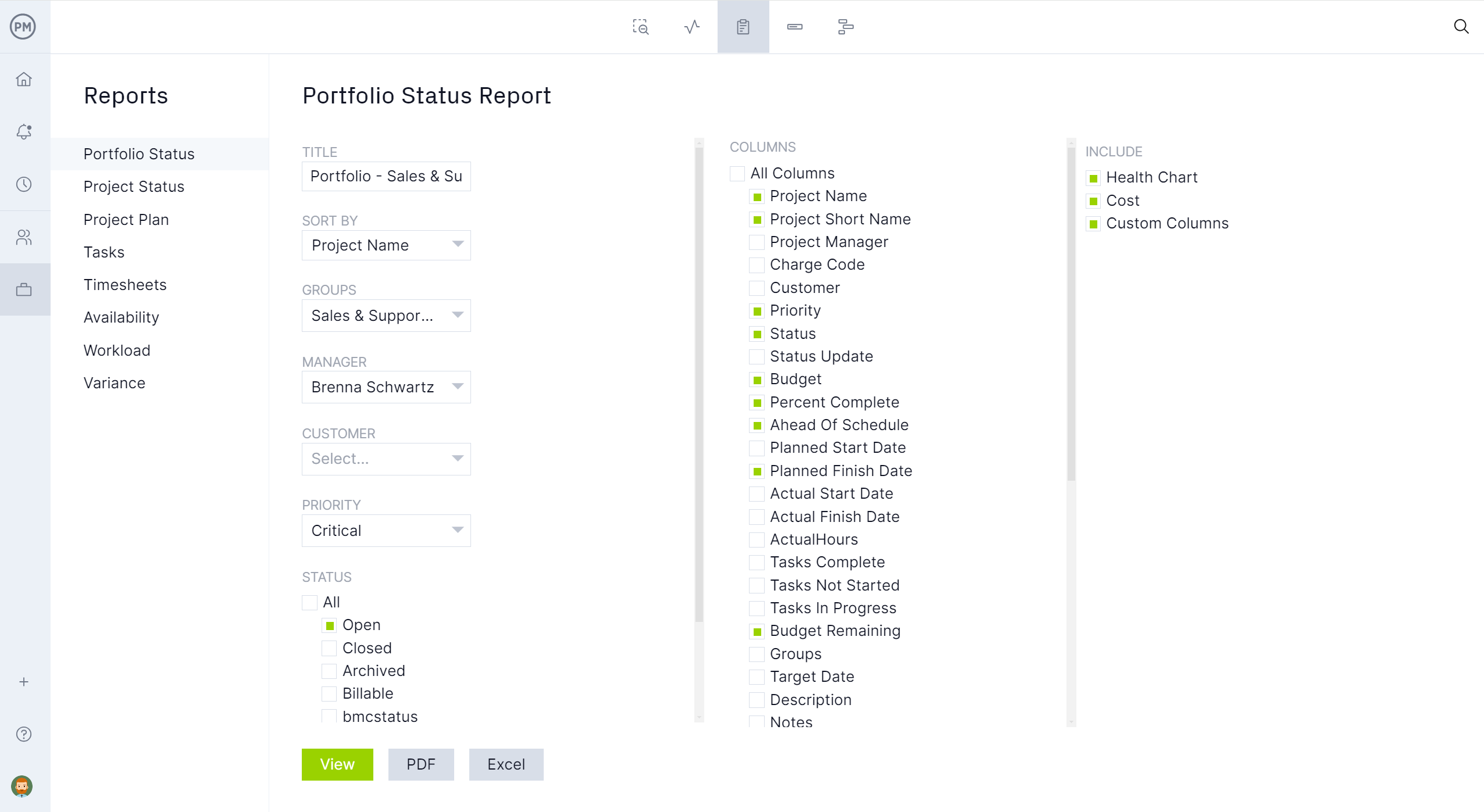 portfolio status report for gap analysis