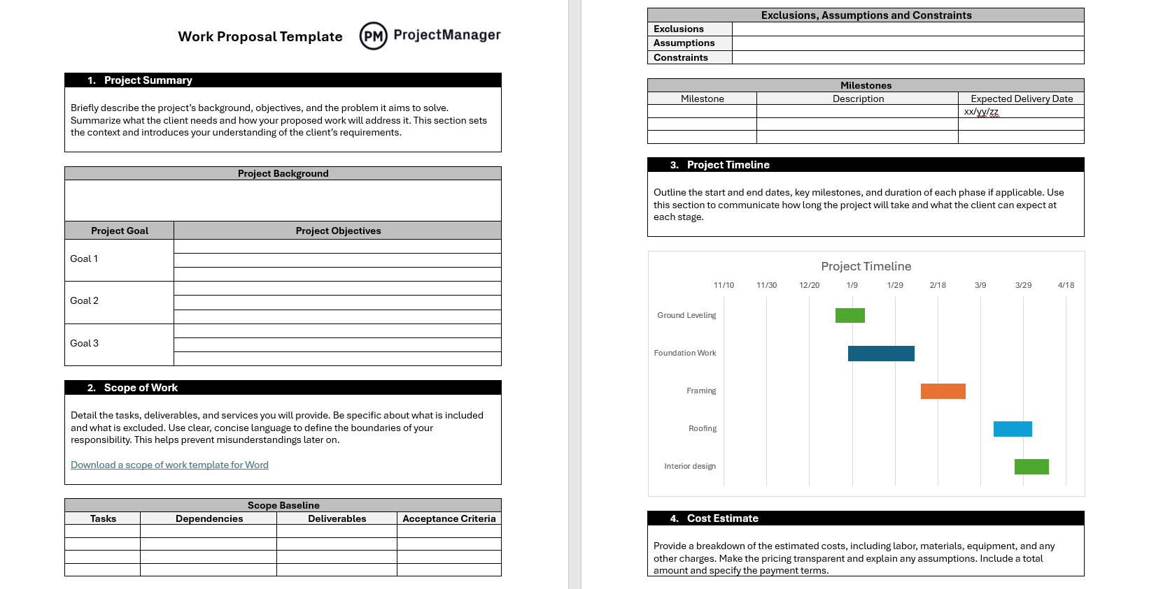 ProjectManager's free work proposal template for Word